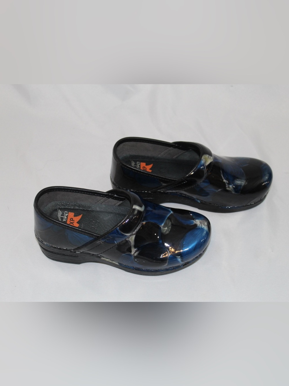 Dansko Patent Mary Jane Clogs in Blue and Black